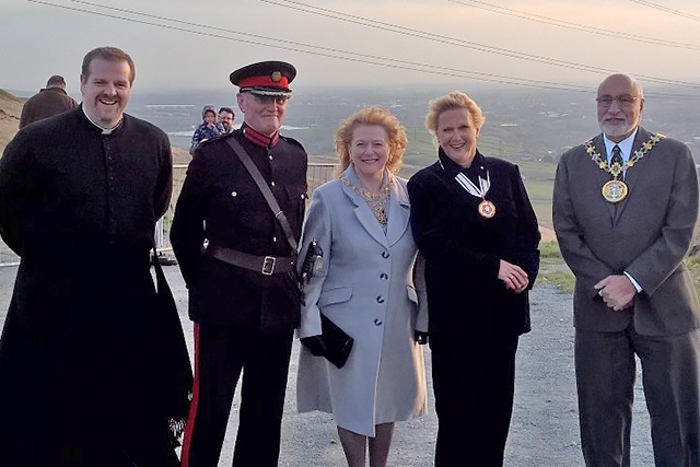 Beacon ceremony for Queen’s 90th birthday<br /> Rev Ian Bullock, Deputy Lieutenant Ian Sandiford, Mayoress Cecile Biant, Deputy Lieutenant Vivian Carter, Mayor Surinder Biant