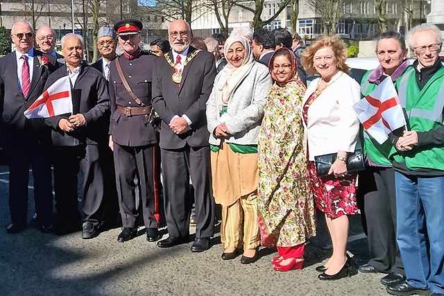 Crowds gathered at Rochdale Town Hall for raising of the St George flag