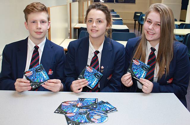 Whitworth Community High School students with their CD, Curby Newsham, Brogan McGarry and Georgia Atherton