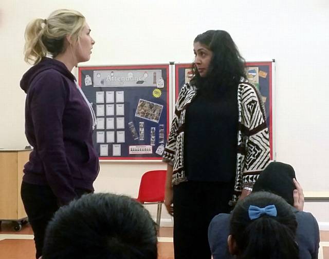 Jenny-Clays Jones as Jess and Purvi Parmar as her teacher