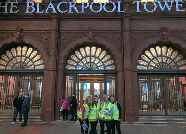 Hayley Jones, Nicholette Brady, Charlotte Maher and Becky Gibson of Littleborough Rugby Club at the start of the 50 mile walk from Blackpool to Littleborough