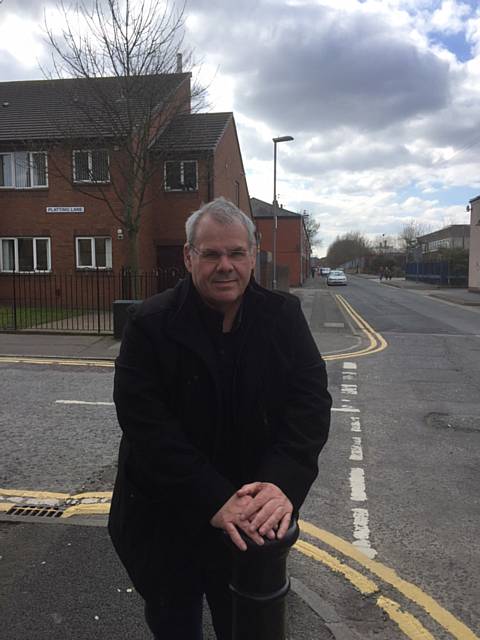 Local councillor Richard Farnell at dangerous road junction at Queen Victoria Street and Platting Lane