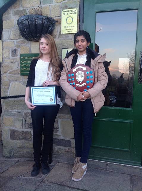 Harriet Sutton and Aiza Rashid at Heywood Rotary Club's Public Speaking Competition for schools