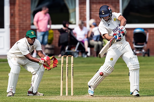 Rudi Second batting<br /> Milnrow CC v Oldham CC - Wood Cup