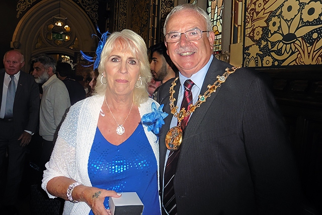 Celebration for the Queen’s 90th birthday at Rochdale Town Hall<br /> Unsung hero - Linda Taylor, a Middleton carer with Mayor Ray Dutton