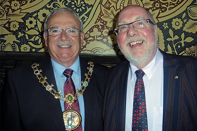 Celebration for the Queen’s 90th birthday at Rochdale Town Hall<br /> Unsung hero - Rochdale Online Director John Kay of Rochdale Rotary Club with Mayor Ray Dutton