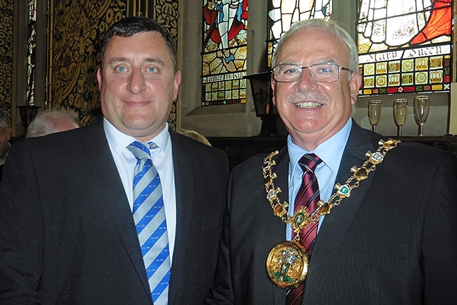 Celebration for the Queen’s 90th birthday at Rochdale Town Hall<br /> Unsung hero - Wayne Hartley of Rochdale Mayfield with Mayor Ray Dutton