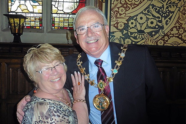 Celebration for the Queen’s 90th birthday at Rochdale Town Hall<br /> Unsung hero - Alice Foulger, a trustee of Heywood Children’s Charity Little Monkeys with Mayor Ray Dutton