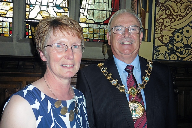 Celebration for the Queen’s 90th birthday at Rochdale Town Hall<br /> Unsung hero - Barbara Bayliss, organiser of Watergrove park run with Mayor Ray Dutton