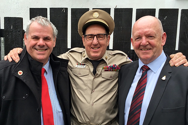 Heywood 1940s Day<br /> Sgt Bilko puts council leader Richard Farnell and Councillor Shaun O'Neill through their paces