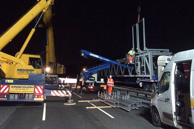 Two superspan gantries will be erected across the M62, between junction 19 at Heywood and junction 20 at Rochdale, at night on Thursday 2 and Friday 3 June