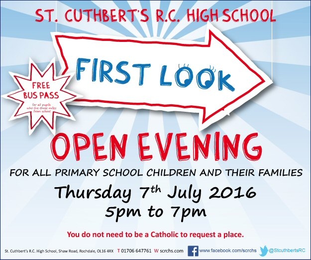 St Cuthbert's RC High School First Look Open Evening, Thursday 7 July, from 5pm-7pm