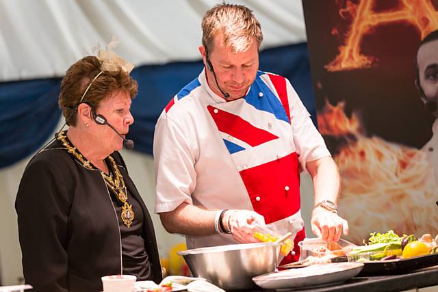 Feel Good Festival - Andrew Nutter being assisted at Mayoress Elaine Dutton