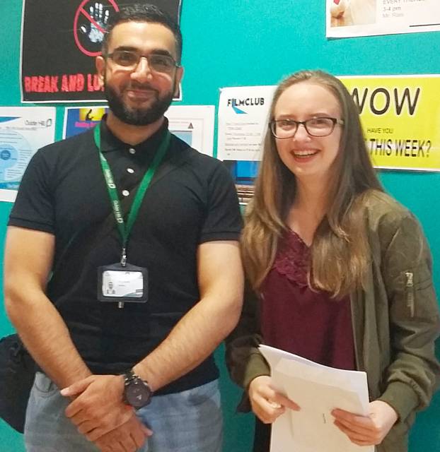 Maths teacher Mr Burki and Jessica Price - Oulder Hill GCSE results 