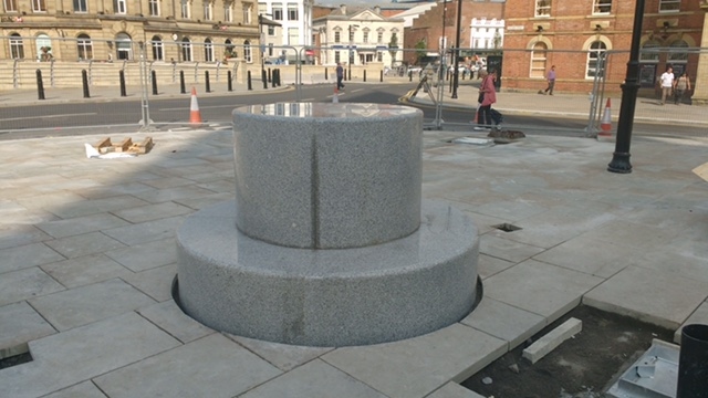 Gracie Fields statue: solid granite plinth in place