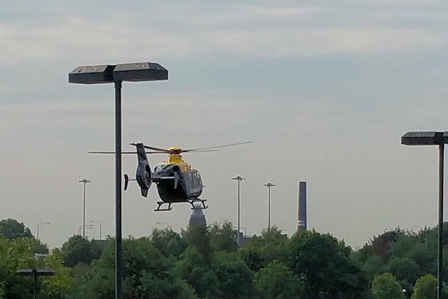 The air ambulance landing close to Sandbrook Park