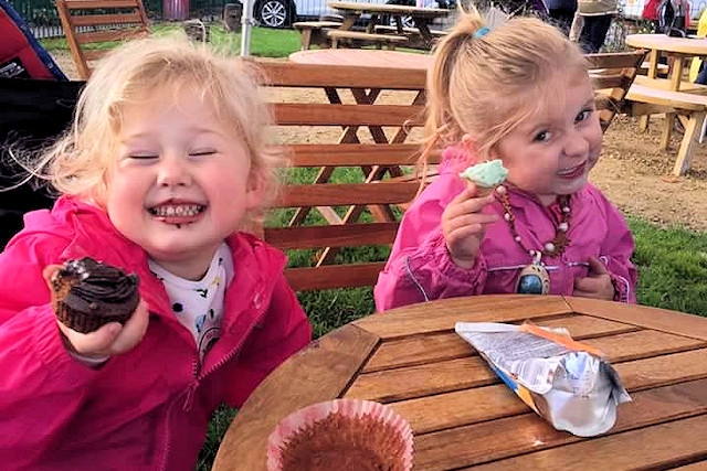 Hattie Dawber and Ivy Mason enjoy their cake and ice-cream