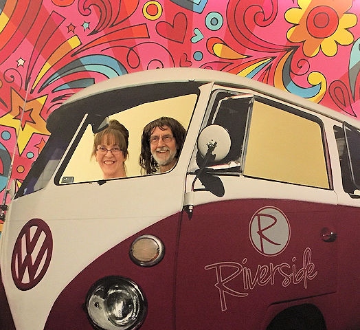 The Mayor and Mayoress of Whitworth, Alan and Mrs Janet Neal, testing out the custom made camper van prop