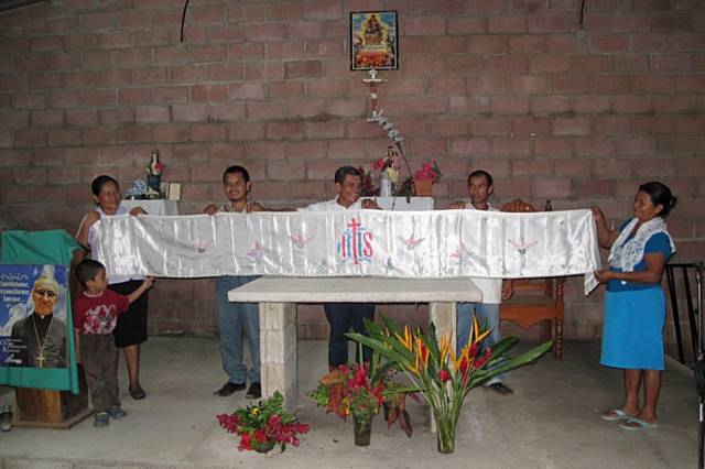 Edwina Lowe, donated altar cloth, reaches the chapel community in Puentecitos