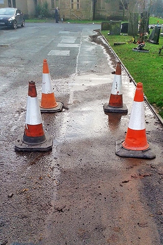 Water leak at Boarshaw Cemetery