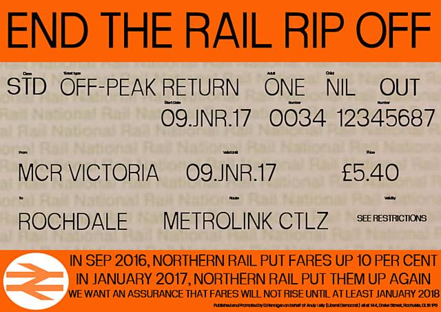 End the rail rip off - replica ticket