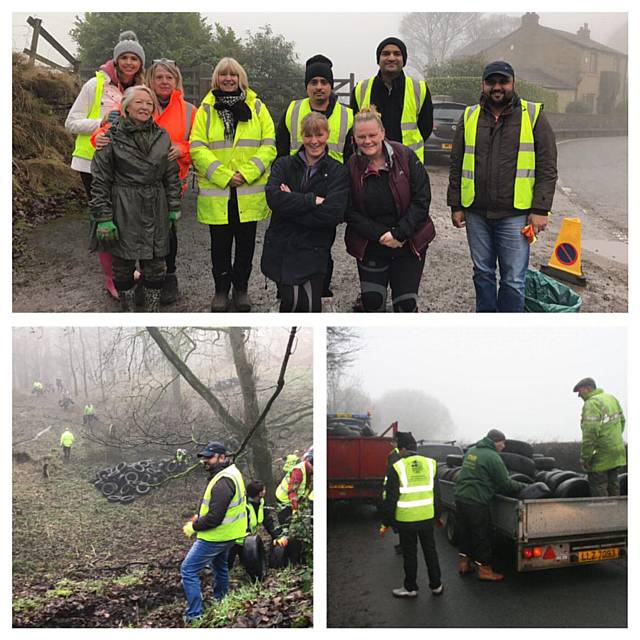 80 volunteers retrieve 700 tyres up a steep embankment to Ashworth Road