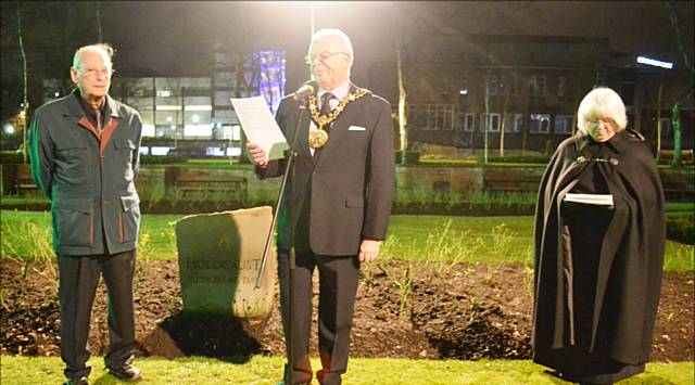 Rededication of the Rochdale Holocaust Memorial Stone with Henry West MBE, Mayor Ray Dutton and Reverend Susan Banks