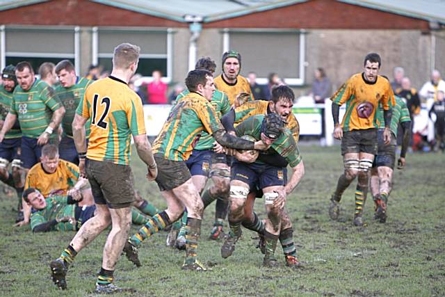 Stuart Bairstow tackles, Littleborough RUFC