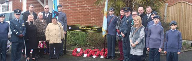 Residents, councillors and cadets at the Heywood RAF street signs dedication service