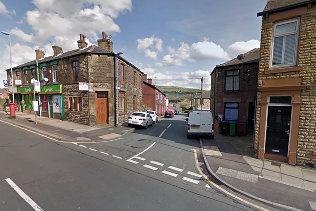 Junction of Huddersfield Road and Wolseley Street in Newhey