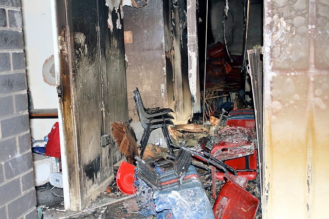 The damaged interior of the bandstand