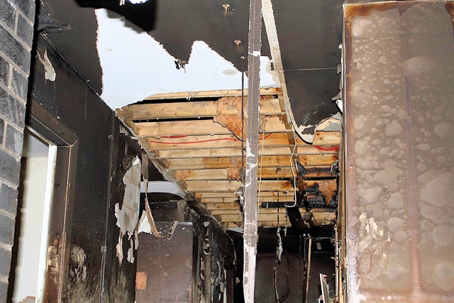 The damaged interior of the bandstand