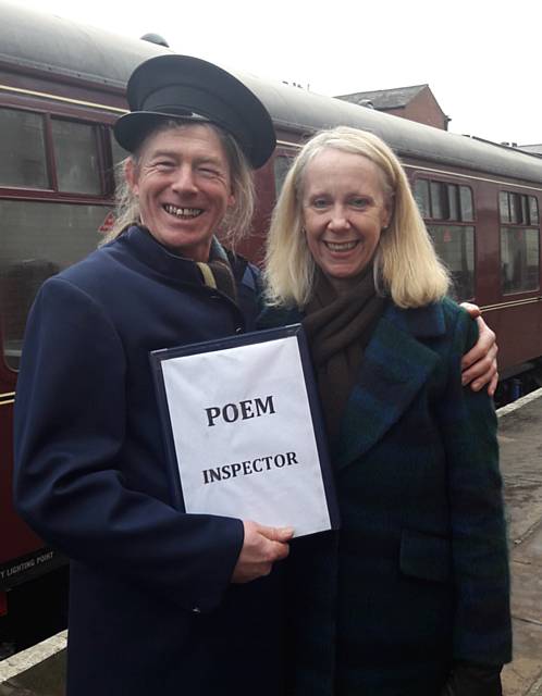 Performance poet Tom Calderbank with Liz McInnes MP