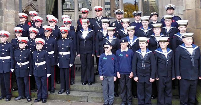 Rochdale Sea Cadet Corps on Remembrance Sunday 2016 outside the Town Hall