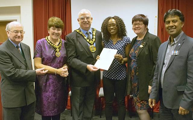 Councillor Billy Sheerin, Mayoress Elaine Dutton, Mayor Ray Dutton, Sheena Yates, Councillor Janet Emsley and Mohammed Sarwar