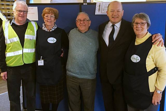 A volunteer, Anne Hope, Iain Wight, Simon Danczuk and Margaret Wight at Rochdale Foodbank