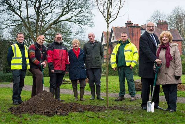 Councillors Surinder and Cecile Biant, staff of Environmental Management at Rochdale Council and volunteers from Friends of Denehurst Park group