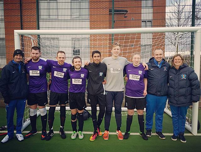 Azeem Amir (centre) with Merseyside Blind FC colleagues