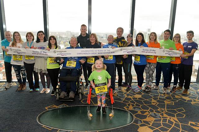 Ella Chadwick with Greg Rutherford at the launch of the Simplyhealth Great Manchester Run