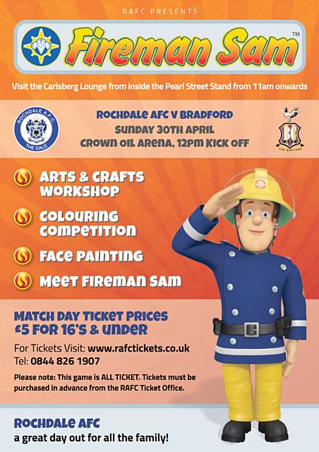 Fireman Sam will be at Sunday's game. Meet him in the Carlsberg Lounge before kick-off