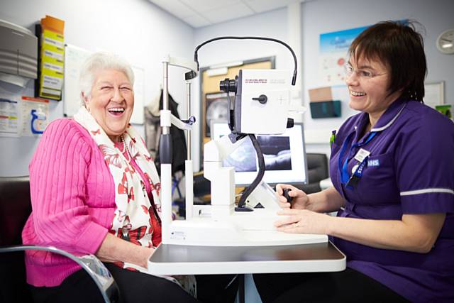 Mrs Beryl Burke and Wet AMD nurse Lynn Ford