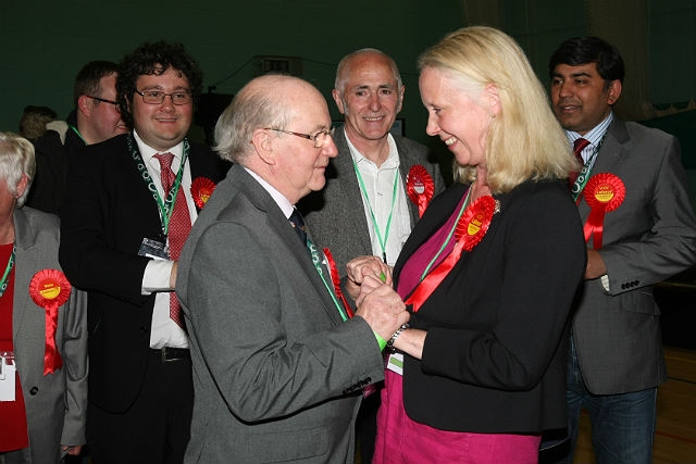 Liz McInnes is congratulated by Councillor Billy Sheerin