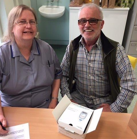 Harold Simpson with Sister Janet Merry, anticoagulant nurse specialist at North Manchester General Hospital