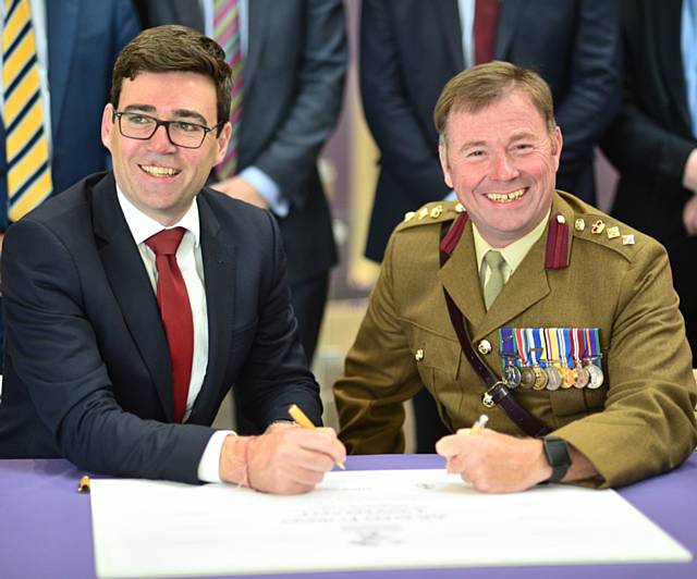 Mayor of Greater Manchester Andy Burnham with Colonel Phil Harrison, Commander Headquarters North West