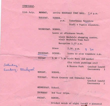 Isabelle's student exchange programme from July 1977