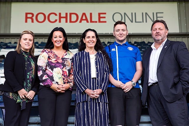 Pauline Journeaux, Managing Director of Rochdale Online, with members of Dale’s Media & Commercial Team and Dale Chief Executive Russ Green <br />
Left to right: Leighanne Ball, Frances Fielding, Pauline Journeaux, Greg Jones, Russ Green