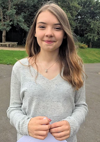 Harriett Sutton at Matthew Moss High School celebrating her results