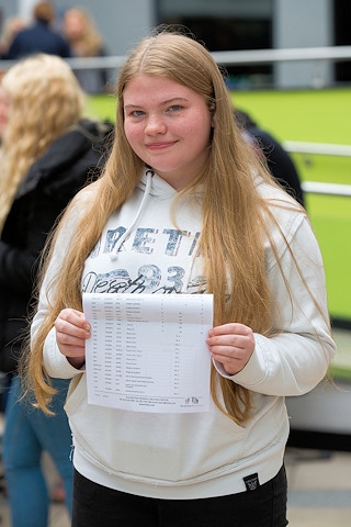 Rebecca Marson at Cardinal Langley RC High School celebrating her results