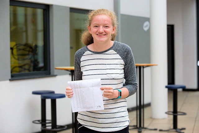 Emily Whitehead at Cardinal Langley RC High School celebrating her results