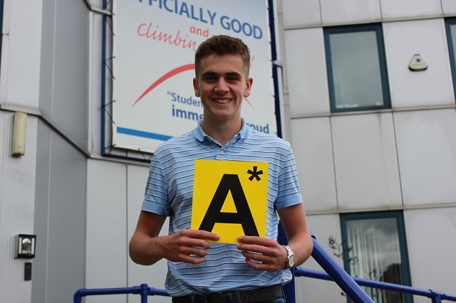 Charlie Hoyle celebrates her results at Whitworth Community High School